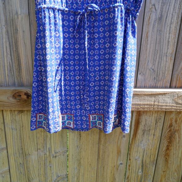 Irving & Fine Womens Large Dress Tank Sleeveless Floral Blue Blouson Pullover - Picture 4 of 8